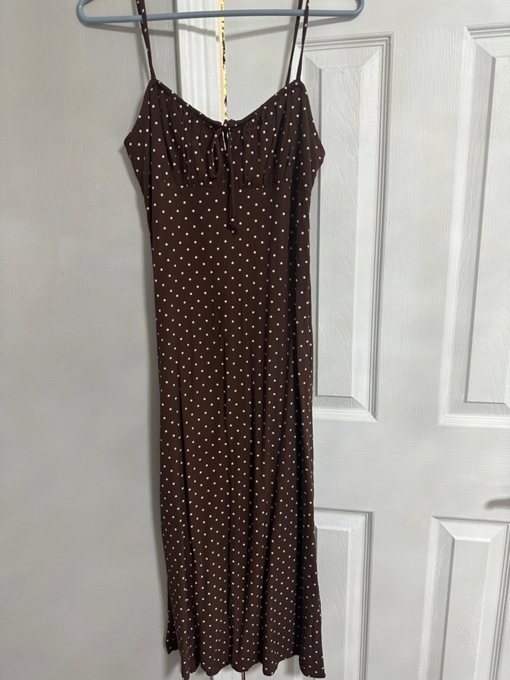 Brown Polka Dot Maxi Slip Dress - Classic Spaghetti Strap